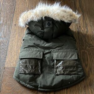 Olive Green Dog Jacket w/ Faux Fur 16-19 Long
